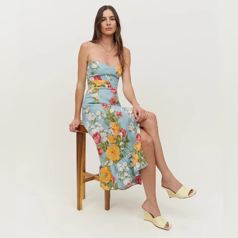 Reformation Floral Midi Dress - Blue and Yellow